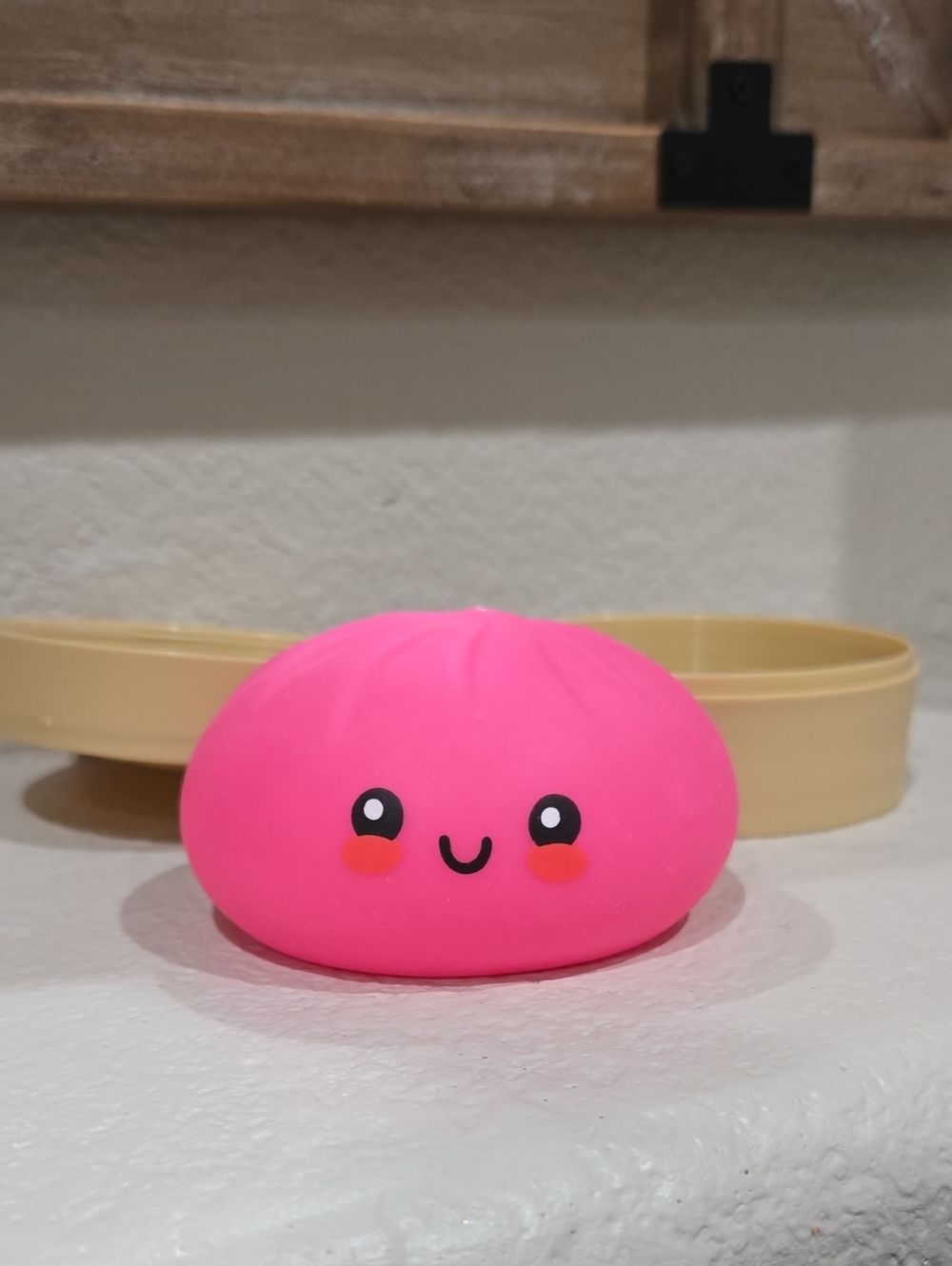 Pink Smiling Dumpling Squishy Toy in Beige Case